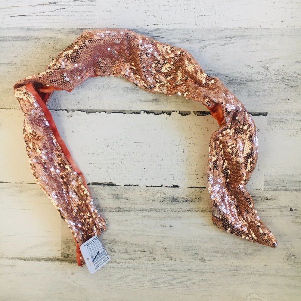 NWOT Free People Wire Tie Sequin Bow Bunny Ear Headband Rose Gold